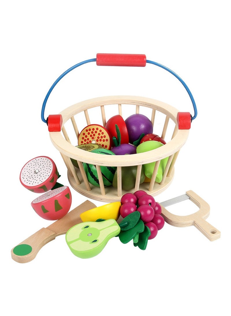 طقم تقطيع فواكه مكون من 12 قطعة بتصميم شريحة مغناطيسية، ألعاب خضروات خشبية ملونة، مجموعة لعب خشبية للتظاهر بالخضروات، لعبة تعليمية مبكرة، طلاء مائي غير سام - Image 1