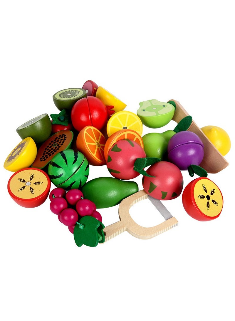 طقم تقطيع فواكه مكون من 12 قطعة بتصميم شريحة مغناطيسية، ألعاب خضروات خشبية ملونة، مجموعة لعب خشبية للتظاهر بالخضروات، لعبة تعليمية مبكرة، طلاء مائي غير سام - Image 2