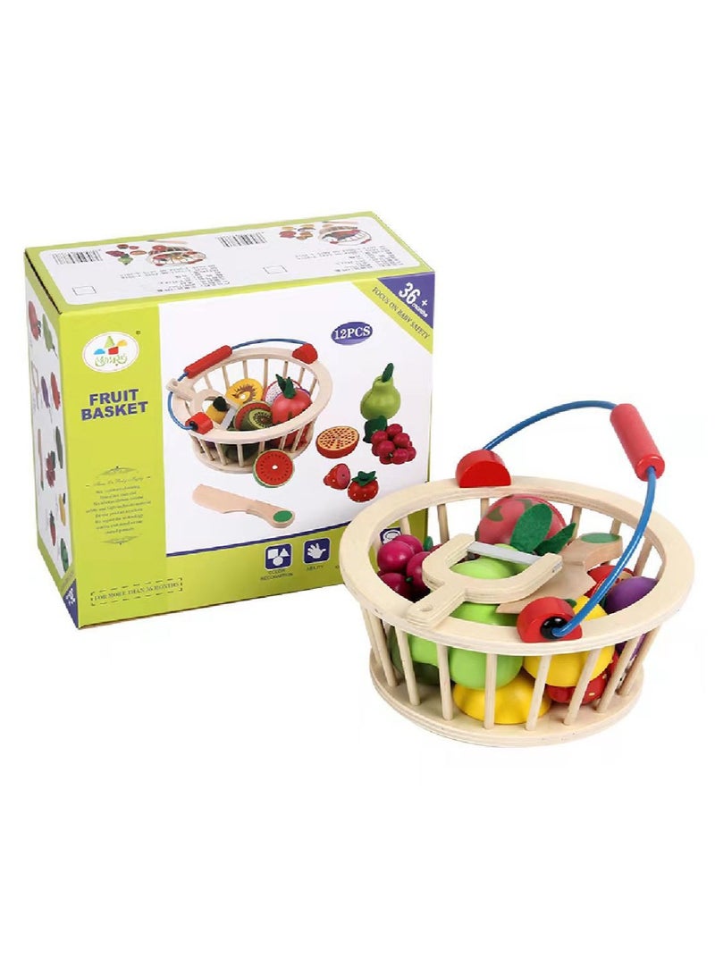طقم تقطيع فواكه مكون من 12 قطعة بتصميم شريحة مغناطيسية، ألعاب خضروات خشبية ملونة، مجموعة لعب خشبية للتظاهر بالخضروات، لعبة تعليمية مبكرة، طلاء مائي غير سام - Image 4
