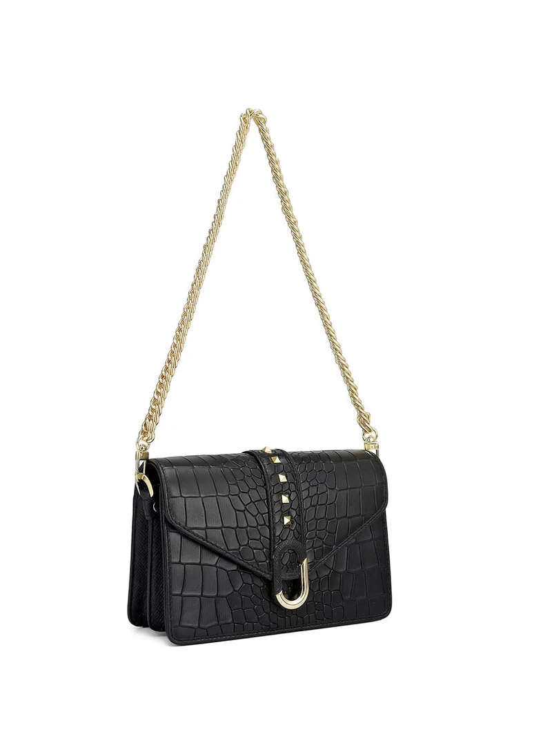 دا ميلانو حقيبة جلد طبيعي سوداء بحمالة