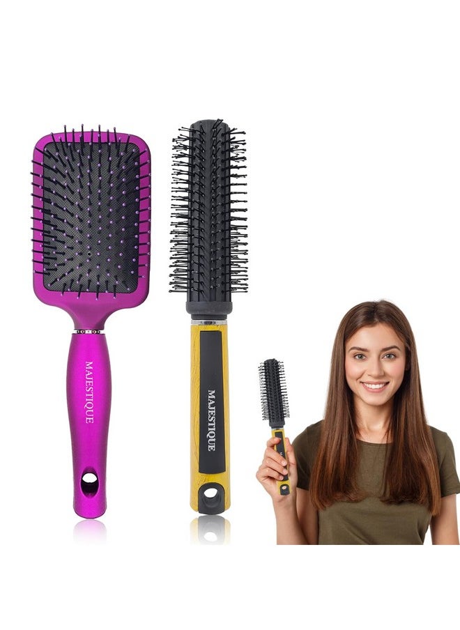 MAJESTIQUE Majestique Round Hair Brush and Paddle hair brush for Blow Drying Men and Women, Great On Wet or Dry Hair (Pack of 2)  - Image 1