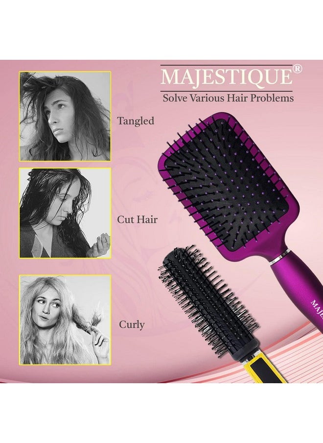 MAJESTIQUE Majestique Round Hair Brush and Paddle hair brush for Blow Drying Men and Women, Great On Wet or Dry Hair (Pack of 2)  - Image 4
