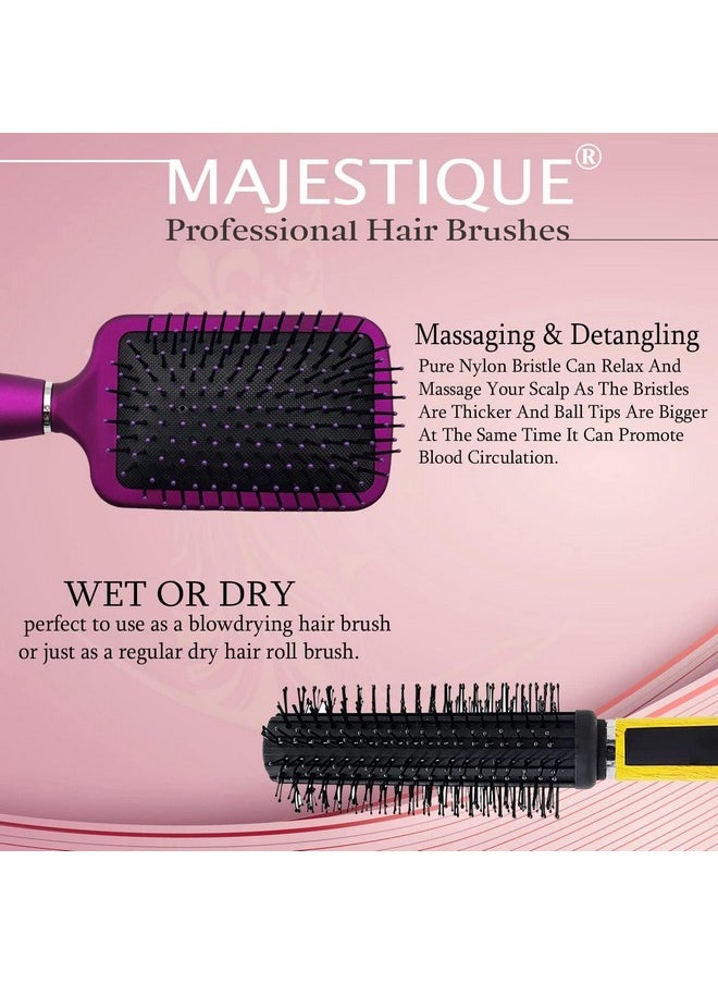 MAJESTIQUE Majestique Round Hair Brush and Paddle hair brush for Blow Drying Men and Women, Great On Wet or Dry Hair (Pack of 2)  - Image 5