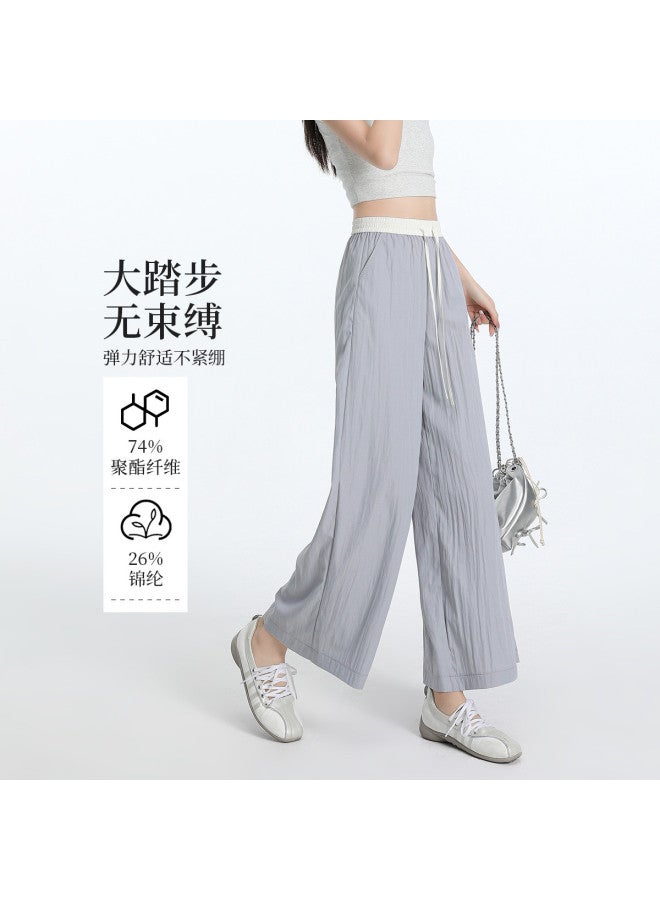 Hstyle Lightweight Crinkle Contrast Color Skirt Pants For Women - 2025 Summer Versatile Breathable Slimming Wide-leg Cropped Culottes - Image 2