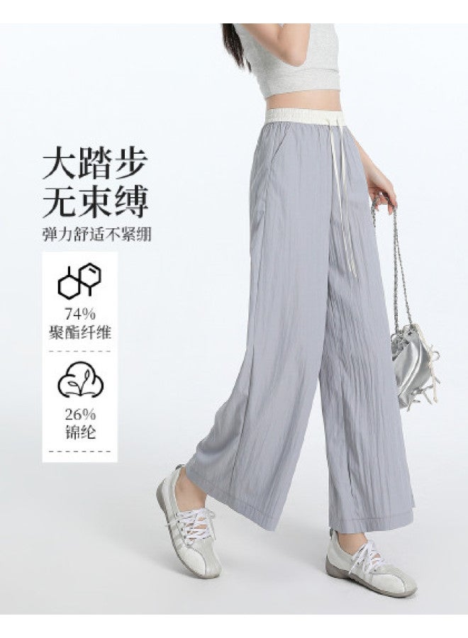 Hstyle Lightweight Crinkle Contrast Color Skirt Pants For Women - 2025 Summer Versatile Breathable Slimming Wide-leg Cropped Culottes - Image 1