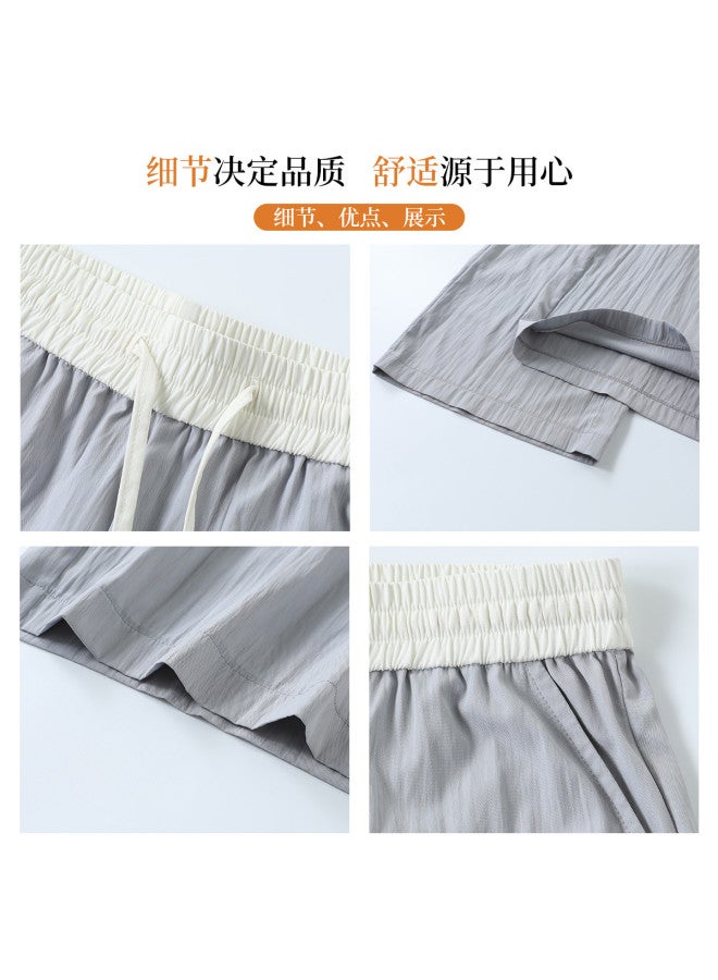 Hstyle Lightweight Crinkle Contrast Color Skirt Pants For Women - 2025 Summer Versatile Breathable Slimming Wide-leg Cropped Culottes - Image 4