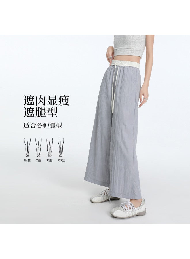 Hstyle Lightweight Crinkle Contrast Color Skirt Pants For Women - 2025 Summer Versatile Breathable Slimming Wide-leg Cropped Culottes - Image 3