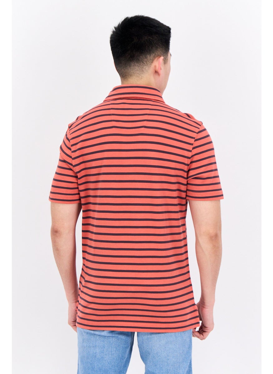 NAUTICA Men Regular Fit Stripe Short Sleeve Polo Shirts, Rust  - Image 3