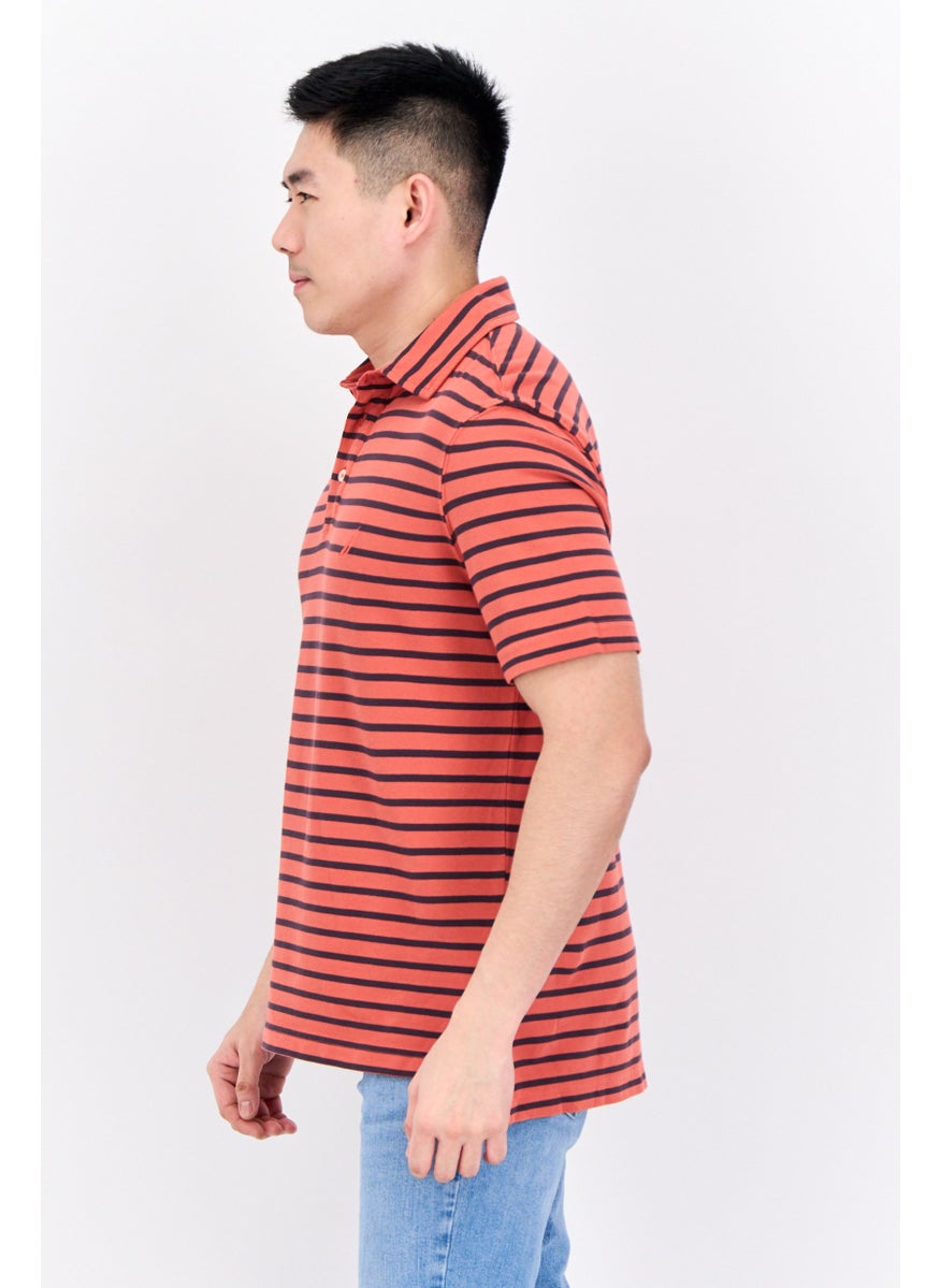 NAUTICA Men Regular Fit Stripe Short Sleeve Polo Shirts, Rust  - Image 2