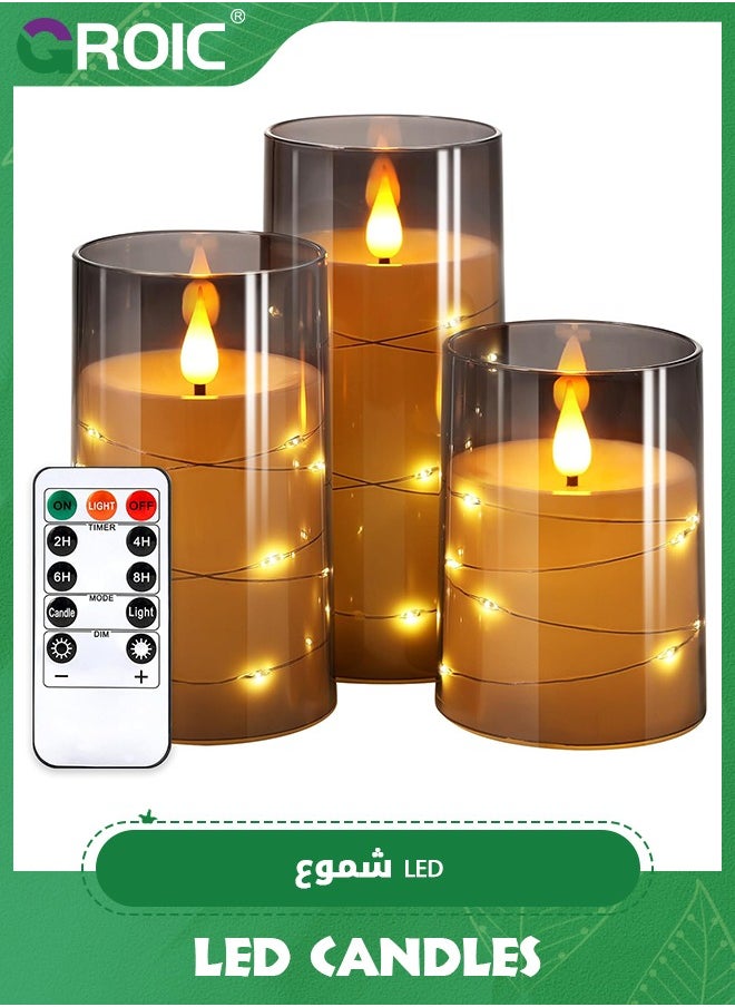GROIC 3 Pcs Flameless LED Candles with Remote Timer,Flickering Flameless Candles for Romantic Ambiance and Home Decoration Stable Acrylic Shell,Embedded String Lights LED Candles  - Image 1