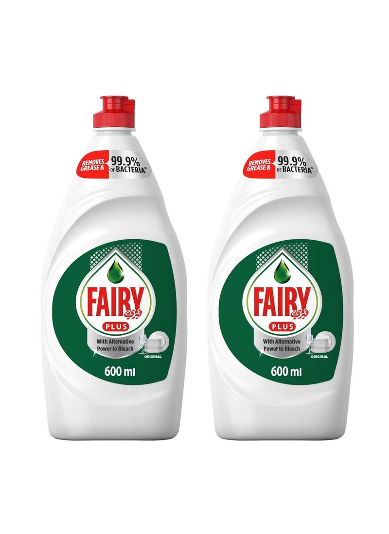 Fairy Plus Dishwashing Liquid Alternative Power To Bleach 600ml Pack of 2  - Image 1