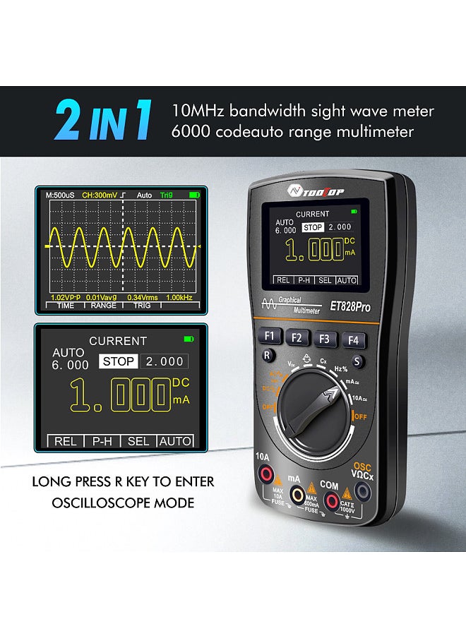 Generic ET828PRO 2in1 Oscilloscope Multimeter 50Msps Sampling Rate 10Mhz Bandwidth Handheld Oscope Meter 2.4inch Color Display 6000 Counts Voltage Current Resistance Capacitance Test Meter  - Image 3