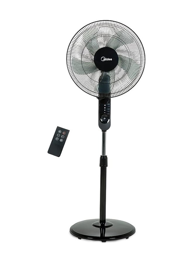 Midea Pedestal Stand Fan with Remote Control, 16 inch, 3D Oscillation Directions, 3 Speed Levels & Adjustable Height, 5 Leaf Blade with 7.5 Hours Timer, Best for Home & Office FS4015FR Black - Image 1