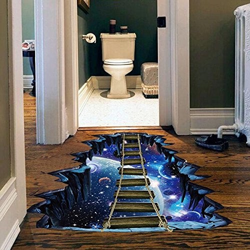 Quanhaigou Blue Galaxy Bridge Wall Sticker,3D Outer Space Decorations Decal for Home Decor Kids Bedroom Large - Image 2