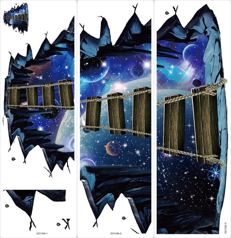 Quanhaigou Blue Galaxy Bridge Wall Sticker,3D Outer Space Decorations Decal for Home Decor Kids Bedroom Large - Image 4