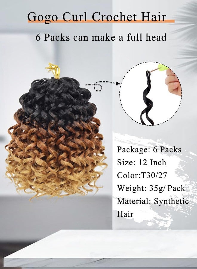 Gowit Gogo Curl Crochet Hair 8 Inch 6 Packs Short Curly Crochet Hair for Black Women Ombre Brown Blonde Deep Ocean Wave Synthetic Crochet Braids (8inch,T3027) - Image 4