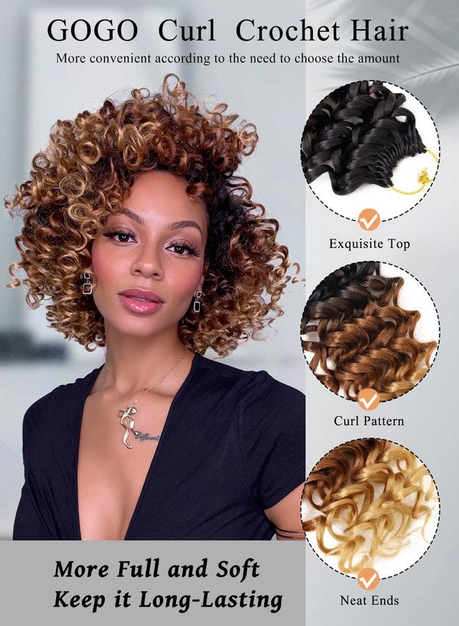 Gowit Gogo Curl Crochet Hair 8 Inch 6 Packs Short Curly Crochet Hair for Black Women Ombre Brown Blonde Deep Ocean Wave Synthetic Crochet Braids (8inch,T3027) - Image 3