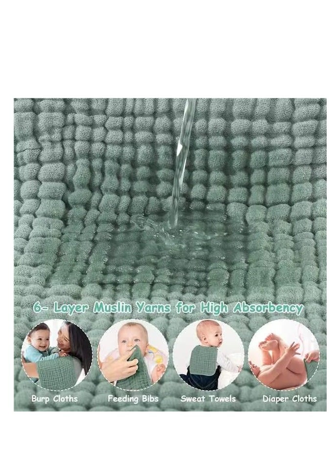 Looxii - Looxii Muslin Burp Cloths 100% Cotton Large 20''x10'' Extra Soft and Absorbent 6 Pack Baby Burping Cloth for Boys Girls (Dark Green) - Image 1