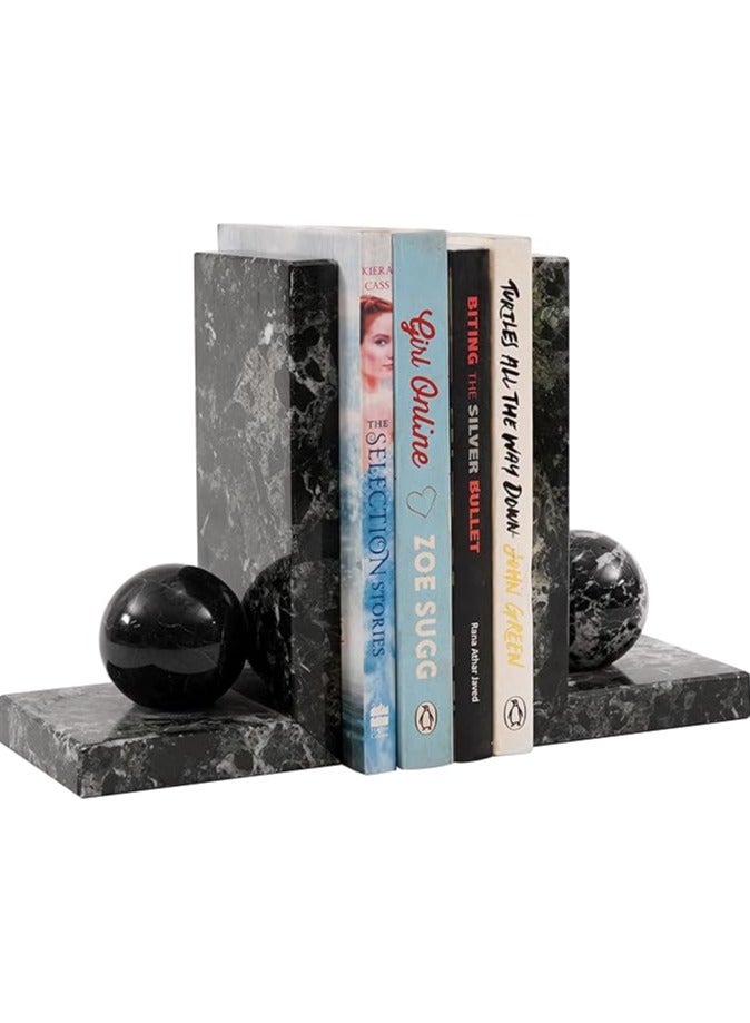 RADICALn Black Marble Book Ends | Handmade Set of 2 Decorative Book Stoppers for Office & Home - Image 1
