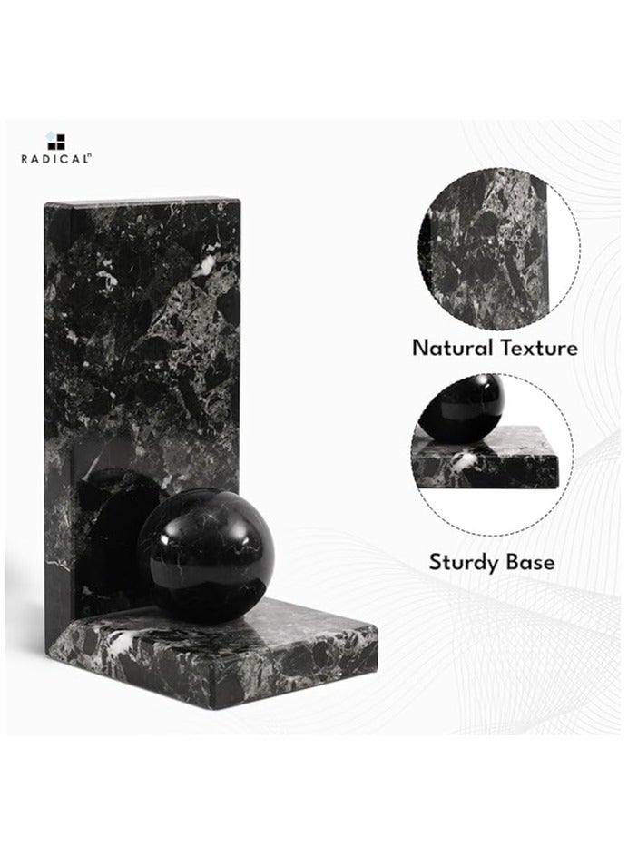 RADICALn Black Marble Book Ends | Handmade Set of 2 Decorative Book Stoppers for Office & Home - Image 4