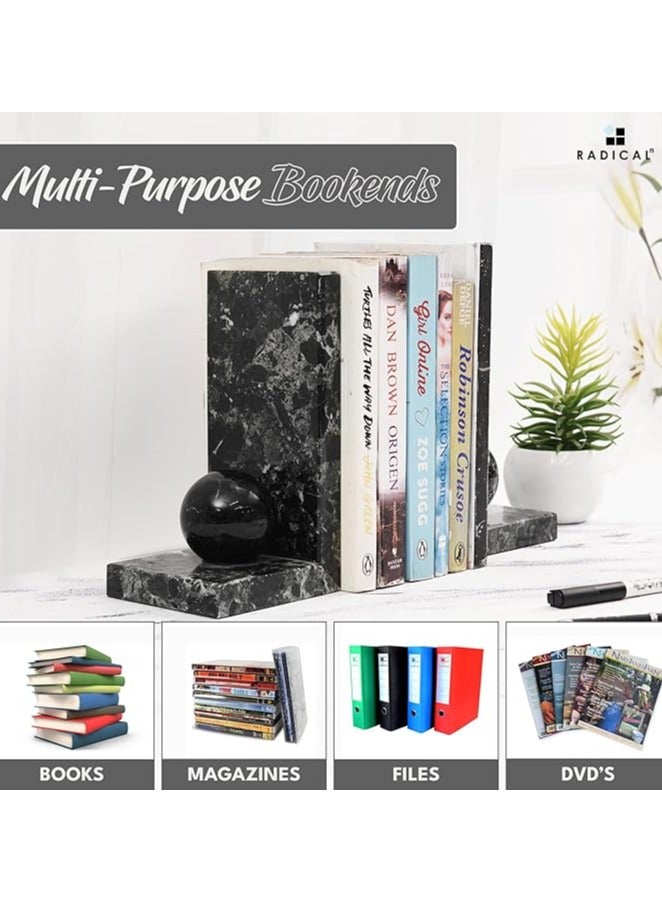 RADICALn Black Marble Book Ends | Handmade Set of 2 Decorative Book Stoppers for Office & Home - Image 5