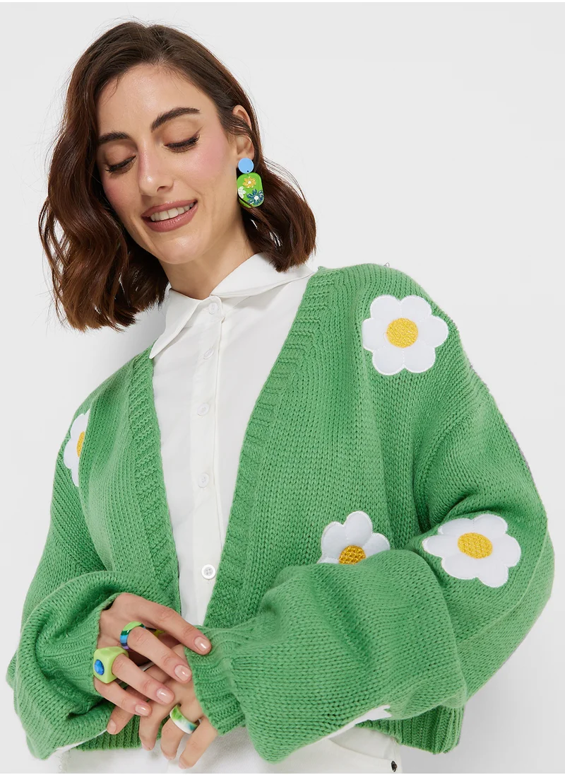 جينجر Floral Embroidered Cardigan