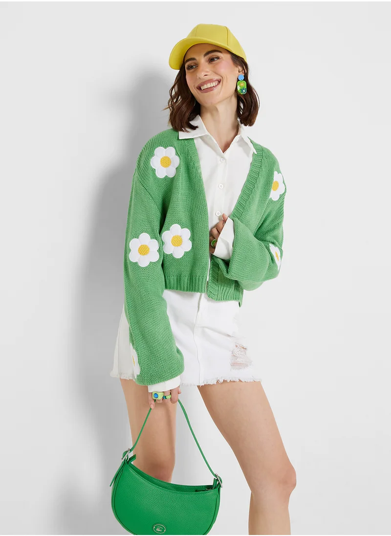 جينجر Floral Embroidered Cardigan