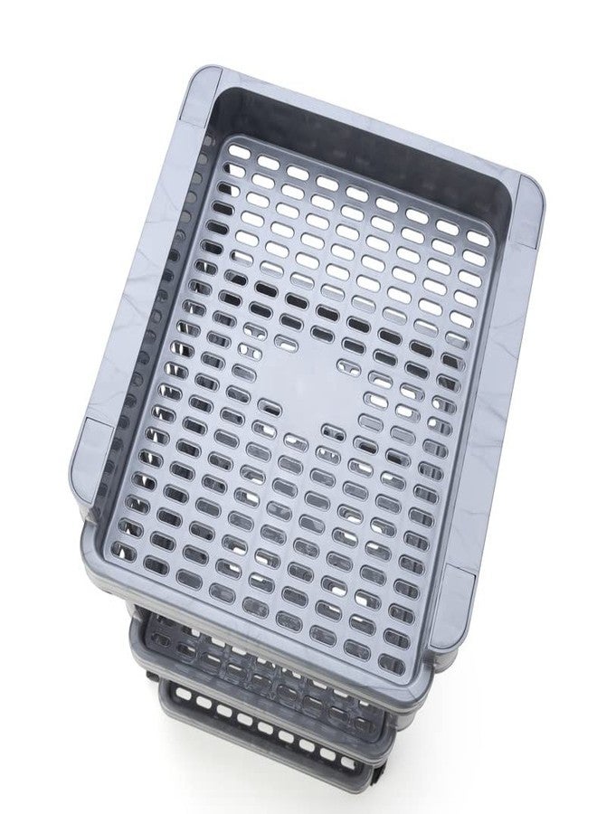 Finner Square 4 Layer Multipurpose Shelf Stand Basket Rack Trolley with Wheels for Kitchen & Office Use Easy-to-Move Slide Out Stand Rack Basket Fruits & Vegetables Basket Stand-(Grey) - Image 2
