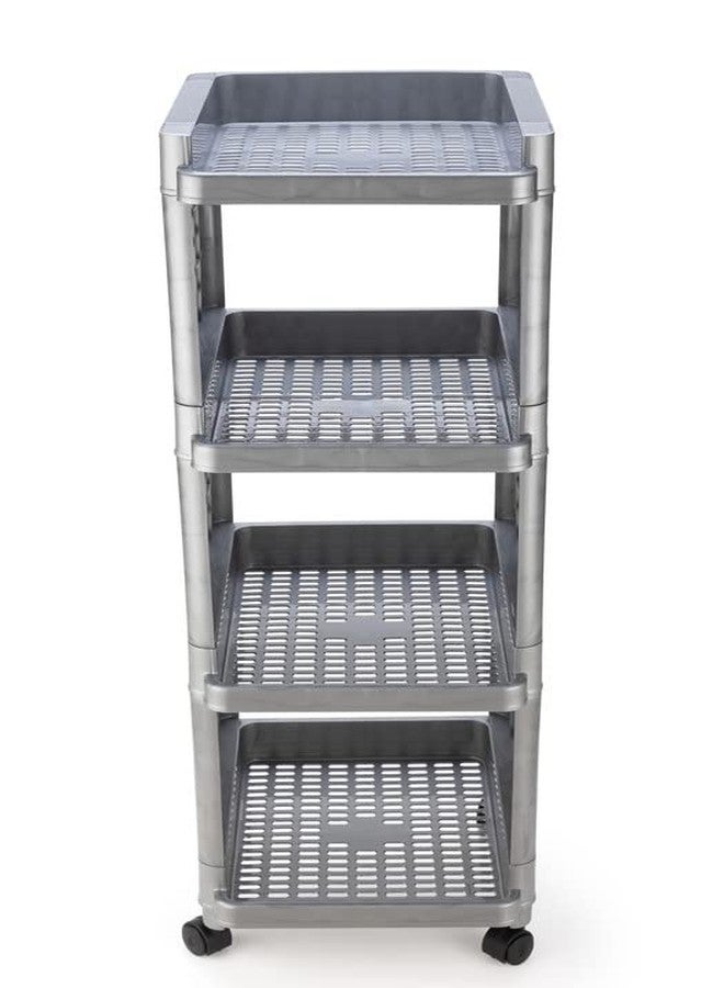 Finner Square 4 Layer Multipurpose Shelf Stand Basket Rack Trolley with Wheels for Kitchen & Office Use Easy-to-Move Slide Out Stand Rack Basket Fruits & Vegetables Basket Stand-(Grey) - Image 4