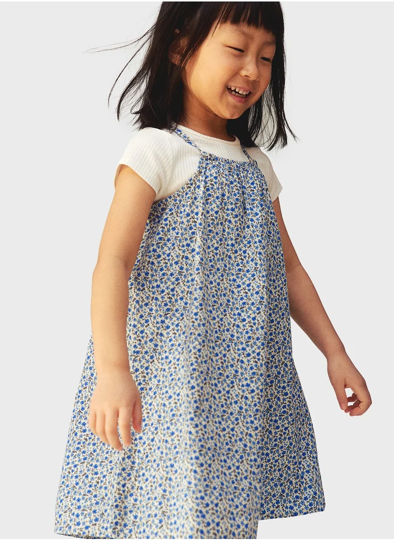 H&M Kids Floral Print Ruched Neck Dress