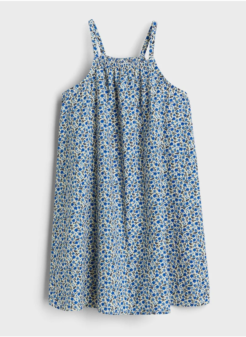 H&M Kids Floral Print Ruched Neck Dress