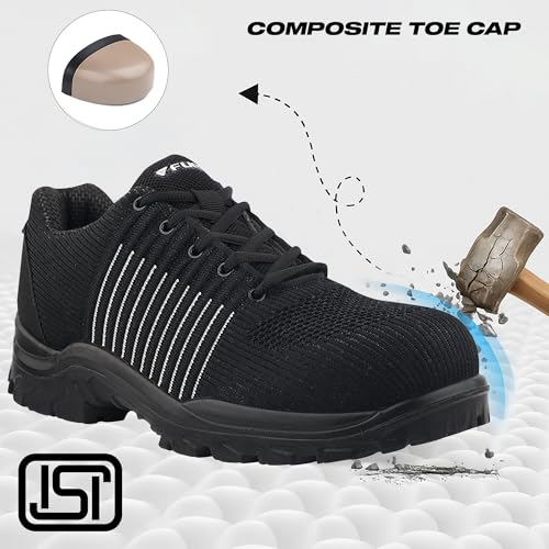 FUEL Aqua ISI Marked Safety Shoes for Men | BIS 15298-2 Certified | Lightweight PU Single Density Sole | Anti-Slip Lace-Up Work Shoes | Composite Toe Cap (200J) | Breathable Upper (BLK-Sizes -6UK) - Image 2