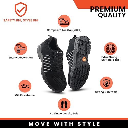 FUEL Aqua ISI Marked Safety Shoes for Men | BIS 15298-2 Certified | Lightweight PU Single Density Sole | Anti-Slip Lace-Up Work Shoes | Composite Toe Cap (200J) | Breathable Upper (BLK-Sizes -6UK) - Image 4