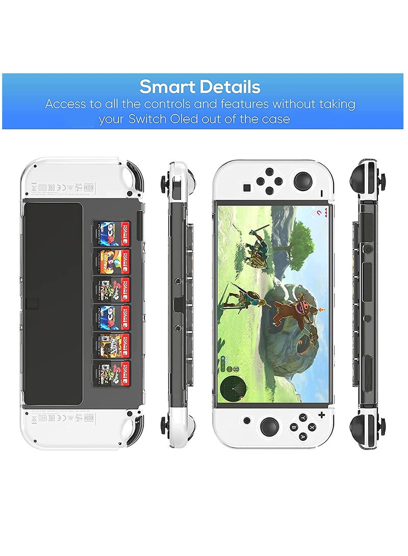 KASTWAVE Protective Case for Switch OLED Model with Game Card Storage, Hard Plastic PC Cover for Nintendo Switch OLED Model Joycon Controller, Shockproof Protector with NS OLED Model (Transparent) - Image 3