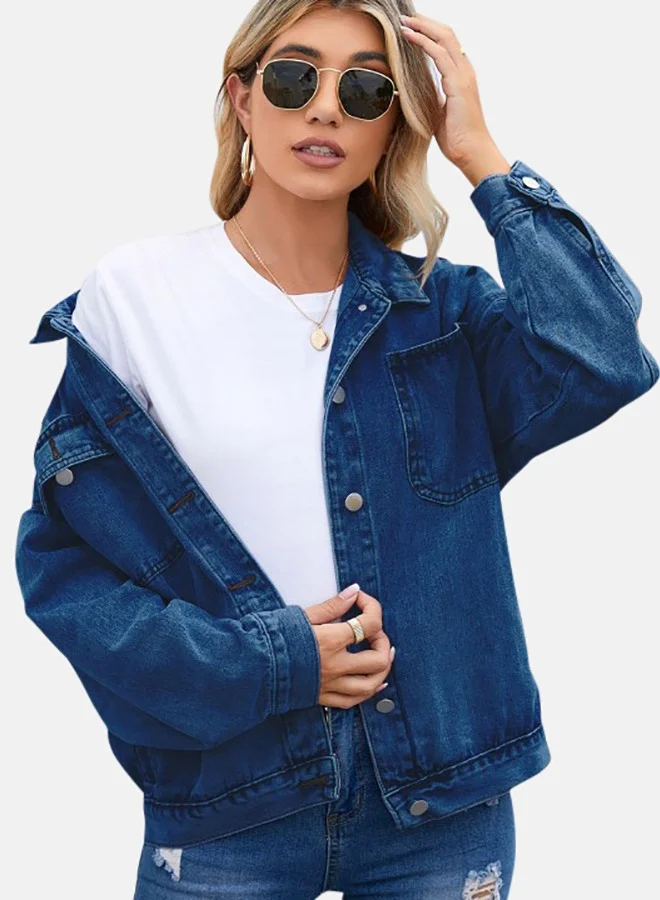 يونيكي Blue Collared Long Sleeve Denim Jacket
