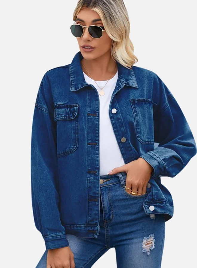 يونيكي Blue Collared Long Sleeve Denim Jacket