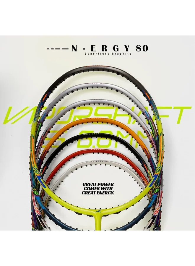 HUNDRED N-Ergy 80 Carbon Fibre Unstrung Badminton Racket With Full Racket Cover For Intermediate Players (80G, Maximum String Tension - 32Lbs)