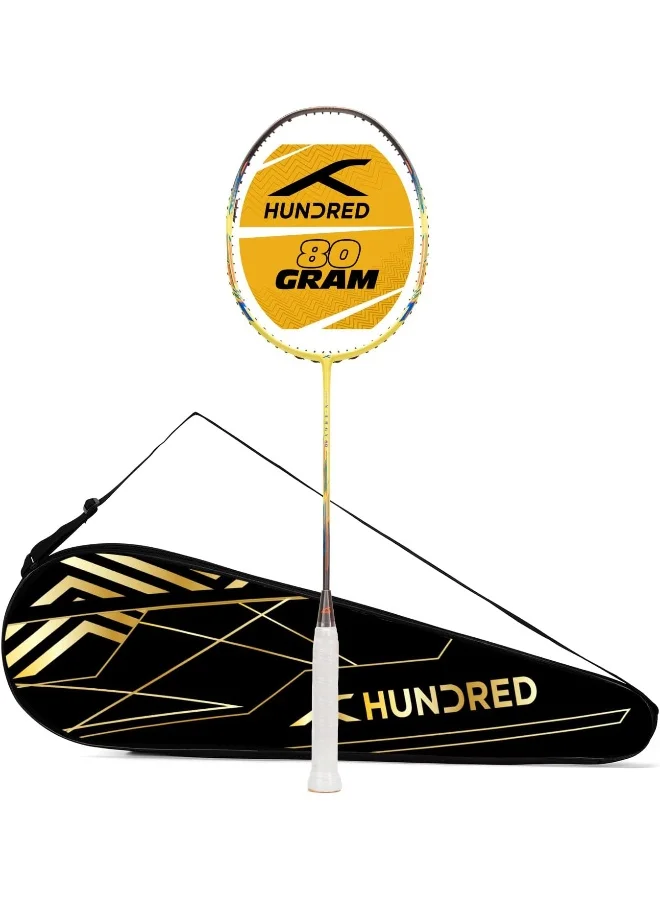 HUNDRED N-Ergy 80 Carbon Fibre Unstrung Badminton Racket With Full Racket Cover For Intermediate Players (80G, Maximum String Tension - 32Lbs)