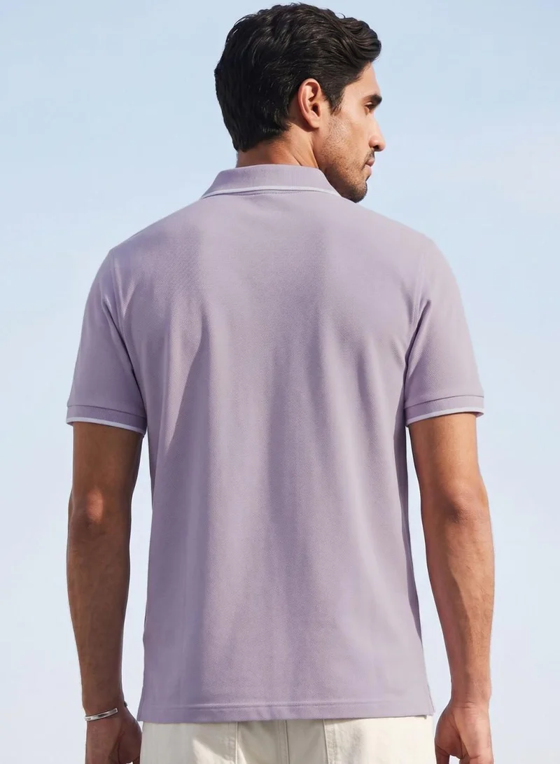 دينيس لينغو Men Lilac Cotton Blend Solid Regular T-Shirt