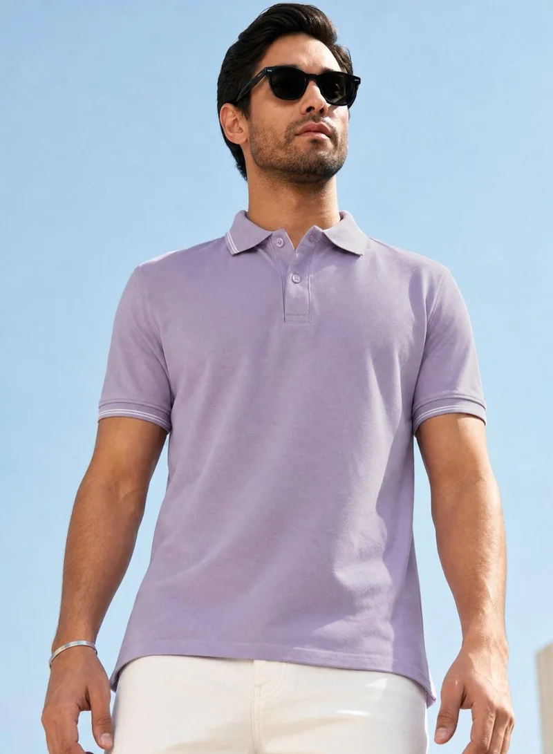 دينيس لينغو Men Lilac Cotton Blend Solid Regular T-Shirt