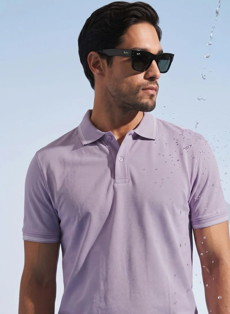 Dennis Lingo  Men Lilac Cotton Blend Solid Regular T-Shirt for Men | Best Price UAE