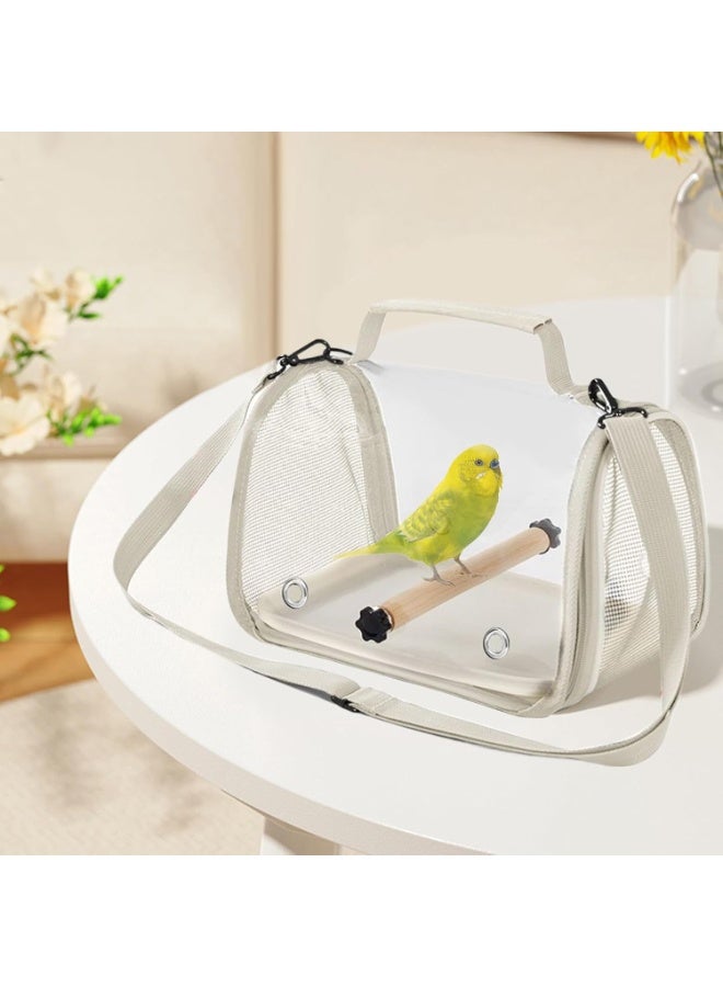 حامل الحيوانات الأليفة المحمولة، حقيبة الطيور الشفافة مع حزام الكتف، الحيوانات الأليفة الصغيرة المتوسطة قفص التنفس للفينش الكناري كوكتيل ماكاو سمستر سنجاب (NB108 - البيج) - Image 2