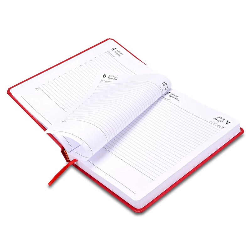 FIS 2026 A5 Diary, 148x210mm, 1 Side Padded Vinyl Cover with Round Corners, 1 Day a Page Format, Arabic/English, 60gsm White Paper, Red Cover-FSDI23AE26RE - Image 4