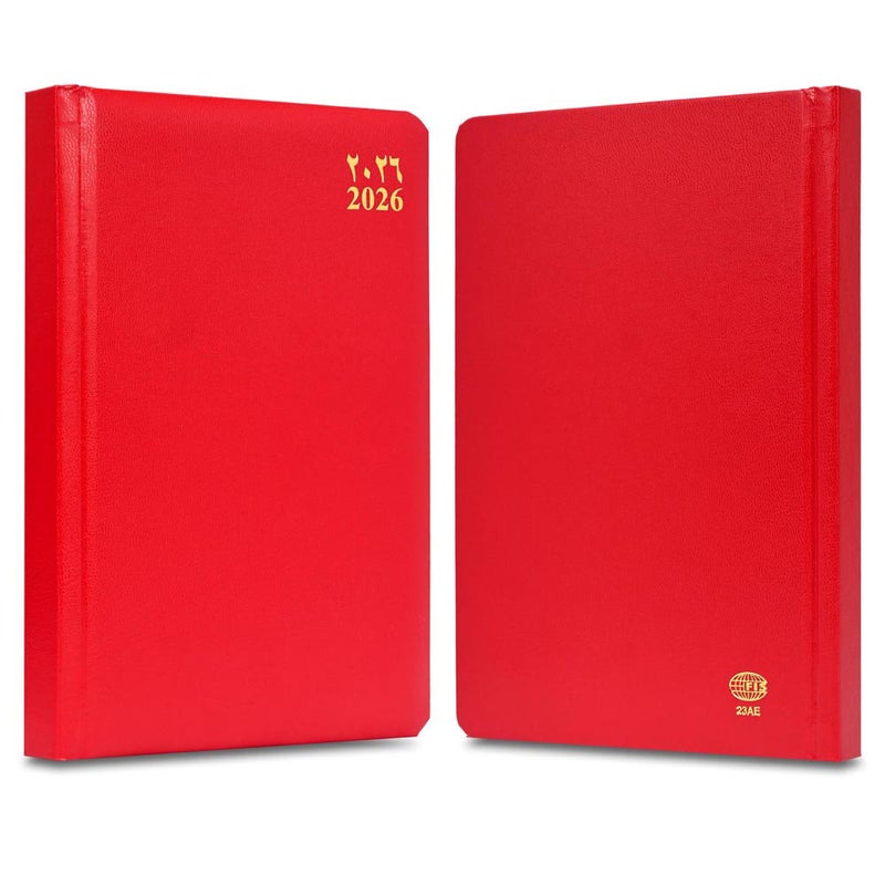 FIS 2026 A5 Diary, 148x210mm, 1 Side Padded Vinyl Cover with Round Corners, 1 Day a Page Format, Arabic/English, 60gsm White Paper, Red Cover-FSDI23AE26RE - Image 2