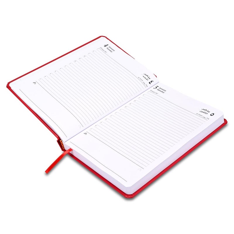 FIS 2026 A5 Diary, 148x210mm, 1 Side Padded Vinyl Cover with Round Corners, 1 Day a Page Format, Arabic/English, 60gsm White Paper, Red Cover-FSDI23AE26RE - Image 3