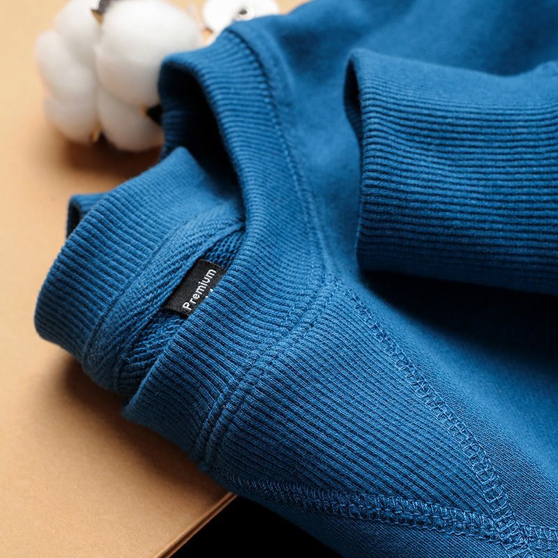 Gemstone Blue 340G Heavy Cotton Terry Cloth Vests Early Spring Round Neck Solid Color Sports Casual Jacket Men'S And Women'S Long Sleeves - Image 2