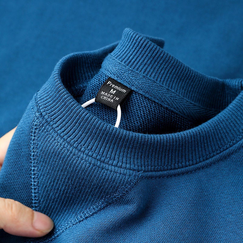 Gemstone Blue 340G Heavy Cotton Terry Cloth Vests Early Spring Round Neck Solid Color Sports Casual Jacket Men'S And Women'S Long Sleeves - Image 3