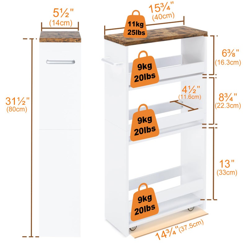 TEAMIX 4 Tier White Slim Storage Cart with Handle, Slide Out Storage Rolling Utility Cart Mobile Shelving Unit Organizer Trolley for Small Spaces Kitchen Laundry Narrow Places - Image 5