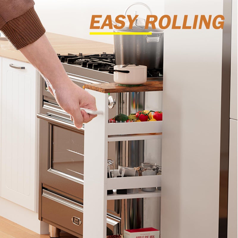 TEAMIX 4 Tier White Slim Storage Cart with Handle, Slide Out Storage Rolling Utility Cart Mobile Shelving Unit Organizer Trolley for Small Spaces Kitchen Laundry Narrow Places - Image 3
