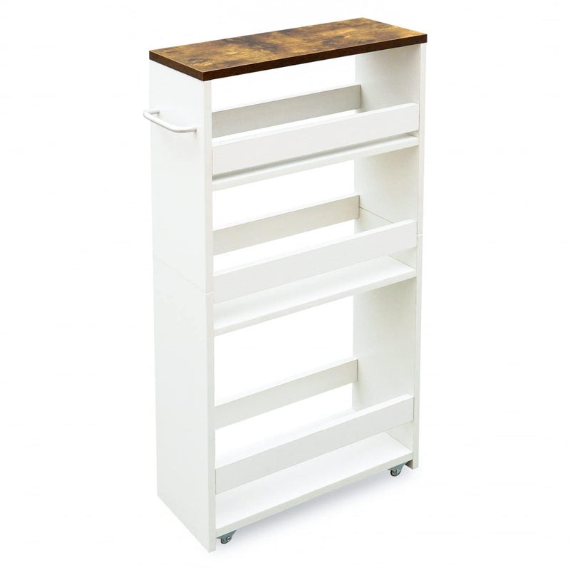 TEAMIX 4 Tier White Slim Storage Cart with Handle, Slide Out Storage Rolling Utility Cart Mobile Shelving Unit Organizer Trolley for Small Spaces Kitchen Laundry Narrow Places - Image 1